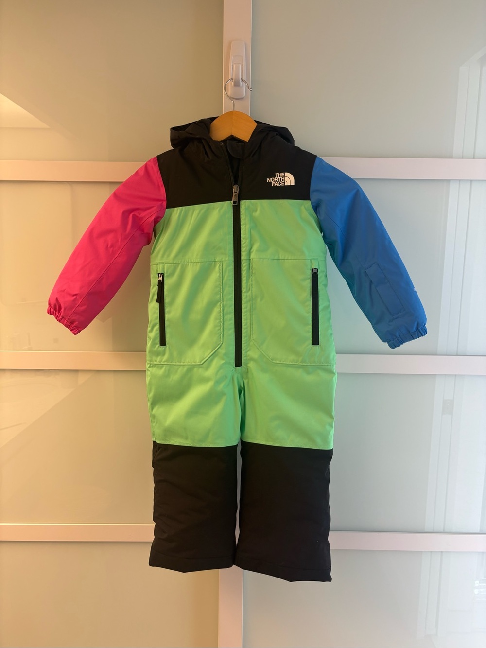 The North Face Colorblock Kids One-Piece Snowsuit - Green, Pink, Blue, Black